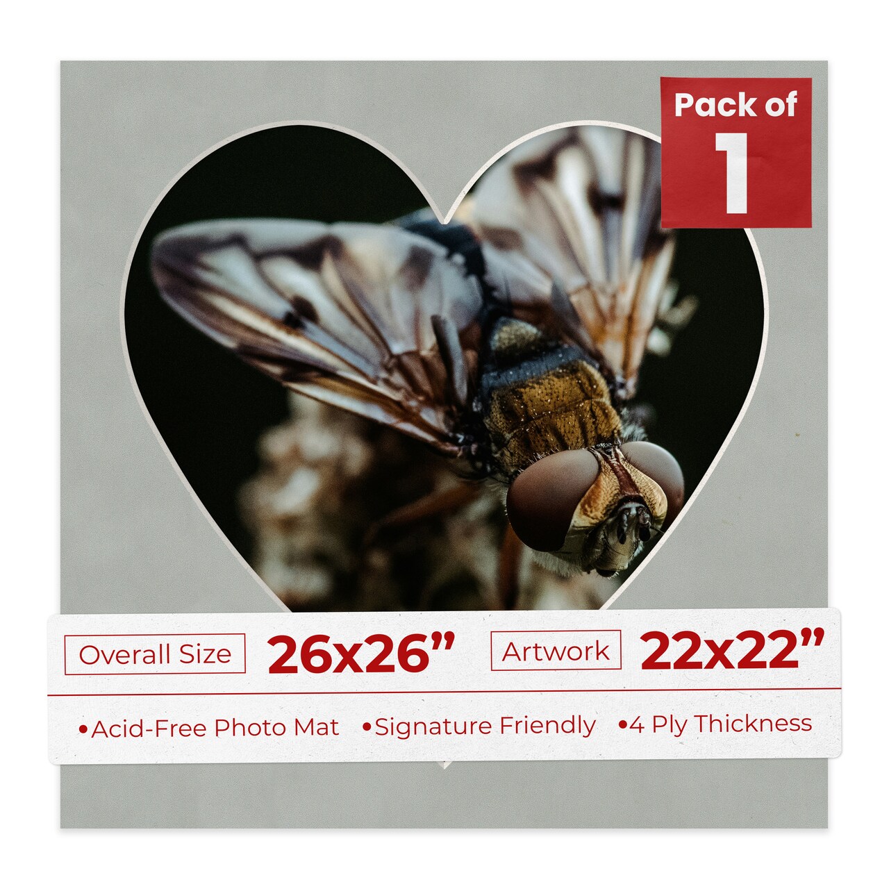Light Grey Suede Mat Board for 26x26 Frames - Heart Opening for 22x22 Photos